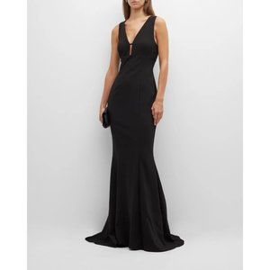 Likely Womens Maxi Fishtail Dress Albury Cutout-Back Trumpet Deep V Neck Black 4
